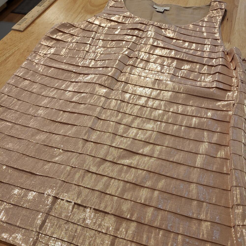 J. Crew Size 0 Rose Gold Metallic Cotton Tank Top Ruffle Tiered Blouse - Picture 3 of 7
